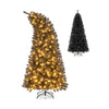 7 ft artificial Christmas tree with bendable top, black leaves, and warm LED lights for elegant holiday decor.
