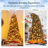 7 ft artificial Christmas tree with bendable top, black leaves, and warm LED lights, perfect for versatile holiday.