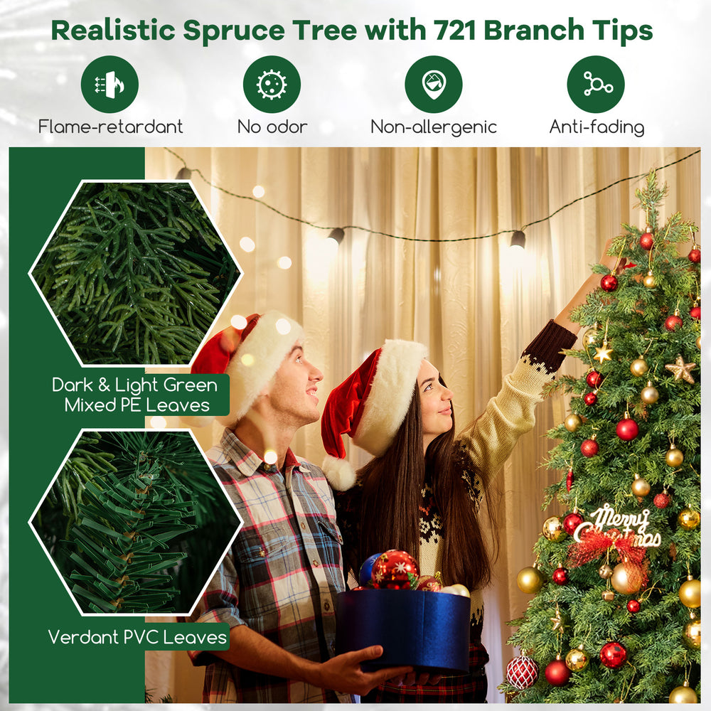 Realistic 6 ft artificial Christmas tree with 721 branch tips, featuring mixed green PE and PVC leaves for a natural.