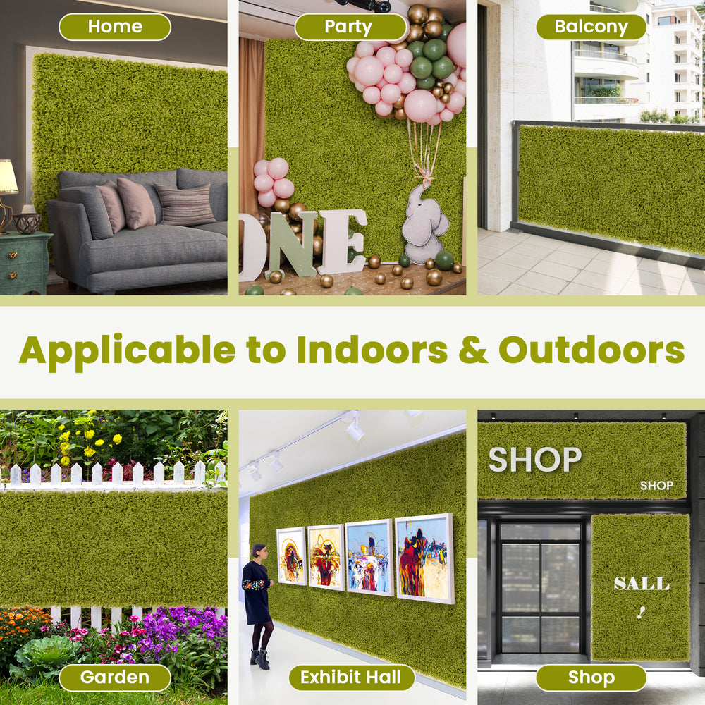 Light green artificial grass wall panels, 20 x 20 inches, ideal for garden, balcony, or indoor decoration.