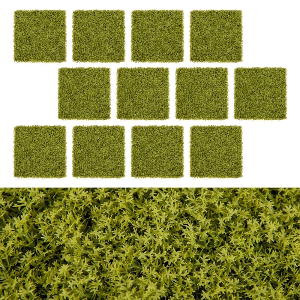 Light green artificial grass wall panels, 12 pieces, 20 x 20 inches, ideal for garden and balcony decoration.