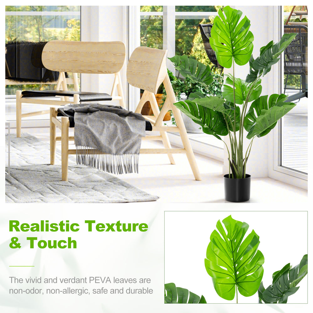 4 feet artificial Monstera Deliciosa tree with 10 realistic PEVA leaves, perfect for indoor and outdoor decoration.
