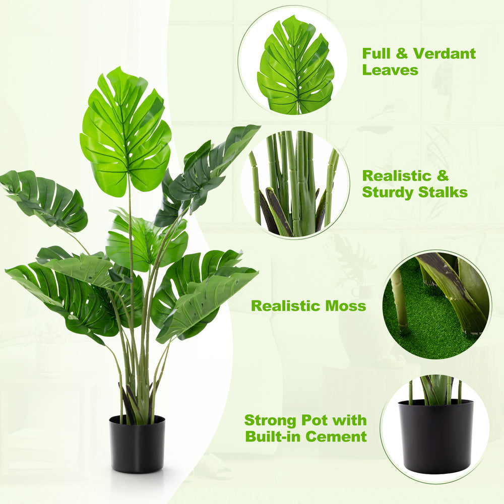 4 feet artificial Monstera Deliciosa tree with 10 realistic leaves, sturdy stalks, and a solid pot for indoor or.