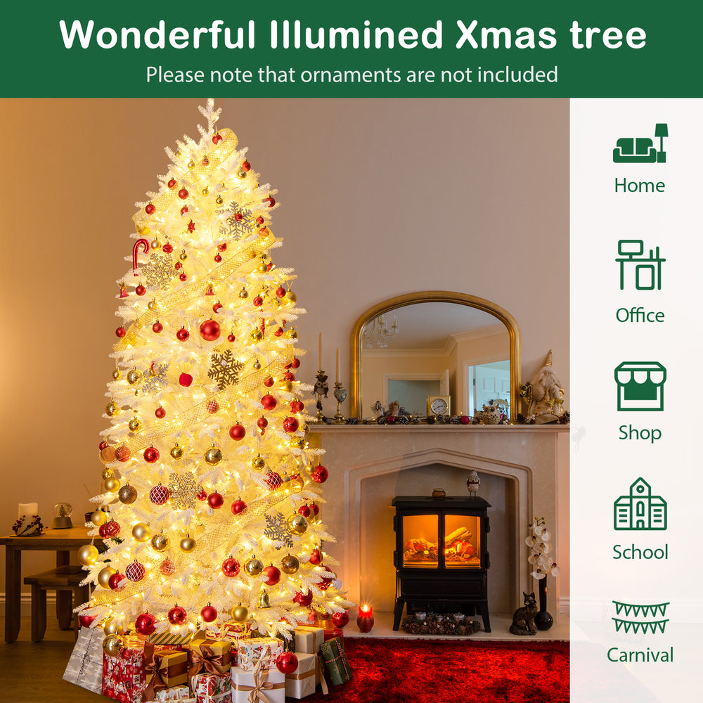 7 FT artificial Xmas tree with 1880 PE PVC branch tips, illuminated for festive ambiance in home or carnival settings.