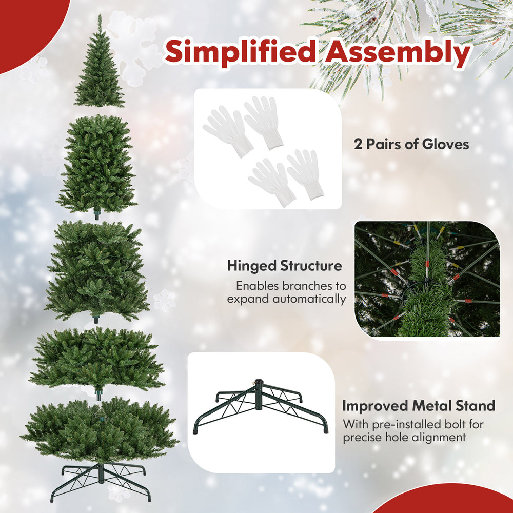 12 FT artificial Christmas tree with 800 warm white LED lights, featuring a hinged structure for easy assembly and.