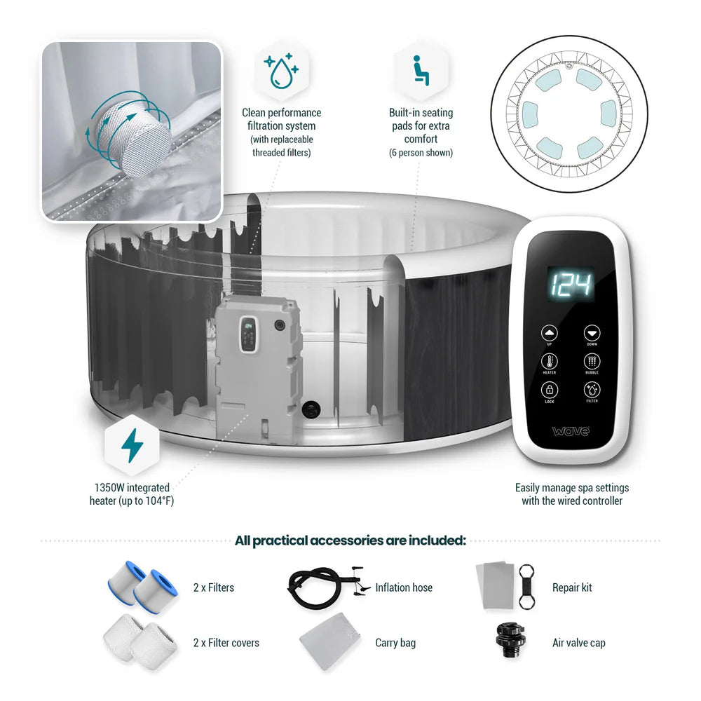 Wave Atlantic Inflatable Hot Tub 4-Person Round with Integrated Heater New