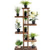 6-tier wooden plant rack stand displaying various potted plants, perfect for indoor or outdoor use.