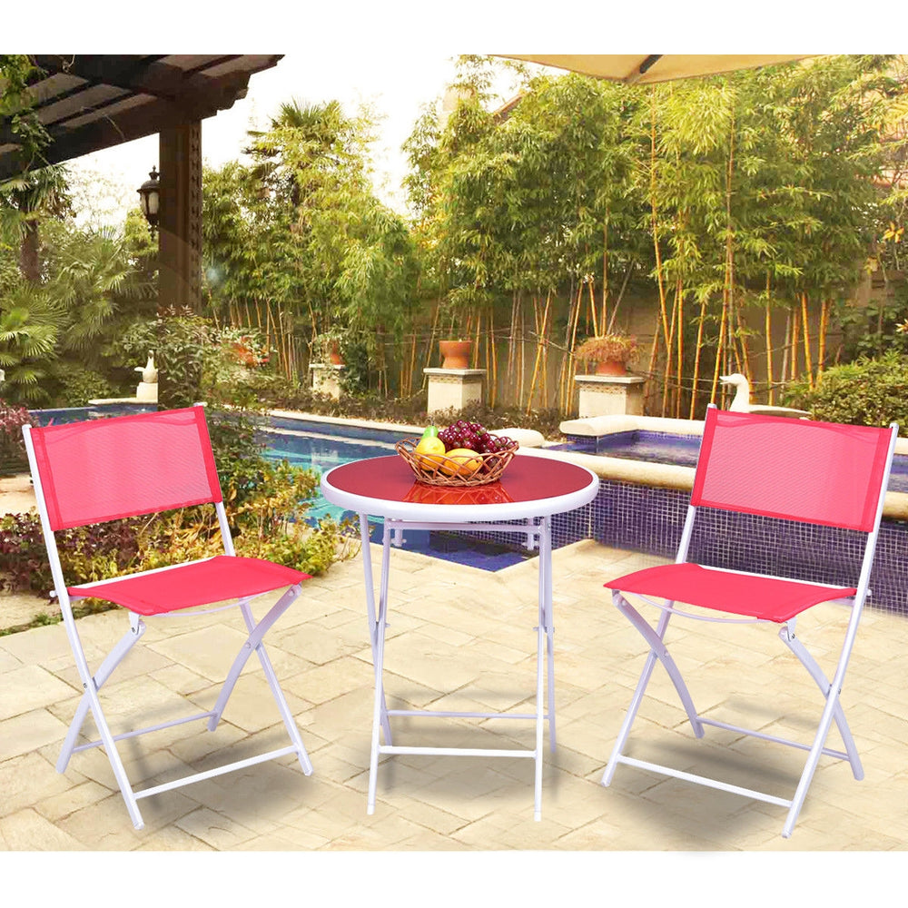 3 Pieces Patio Folding Bistro Set for Balcony or Outdoor Space-Red - Gallery View 1 of 10