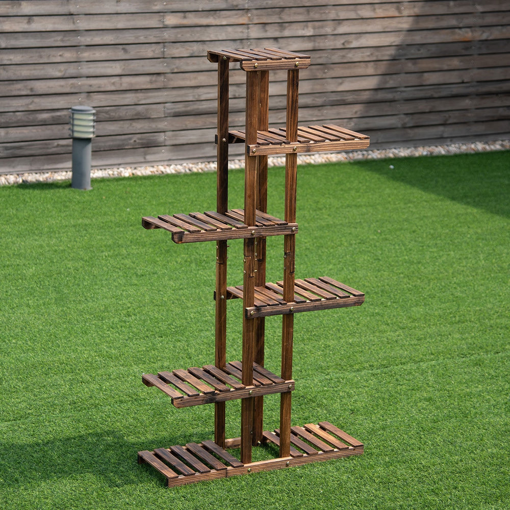 6-tier wooden plant rack stand in weather-resistant fir, ideal for displaying flowers and ornaments in gardens or.