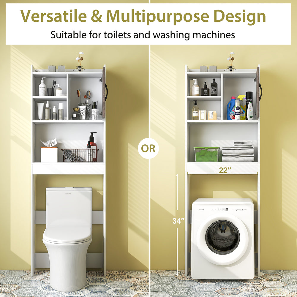 4-tier space-saving toilet storage cabinet with open shelves, suitable for bathrooms and laundry rooms, made of MDF.