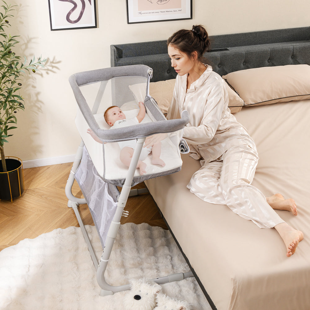 Baby Bassinet Bedside Crib with Adjustable Height Comfy Mattress-Gray - Gallery View 1 of 9