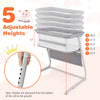 Baby bassinet bedside crib in gray with adjustable height, featuring full-mesh sides and a comfy mattress for safe.