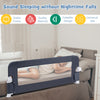 Foldable gray bed rail for toddlers featuring a stable frame, soft padding, and adjustable strap for safety.