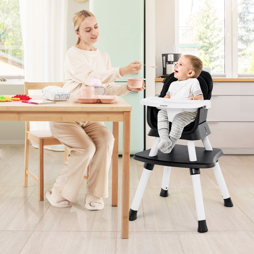 6-in-1 Convertible Baby High Chair with Adjustable Removable Tray-Black - Gallery View 1 of 9