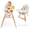 Close-up of the beige baby high chair's soft padded seat and adjustable tray, ensuring comfort and convenience for.