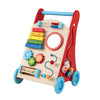 Colorful baby push walker with handle and wheels, featuring various activities for toddlers aged 3+, promotes motor.