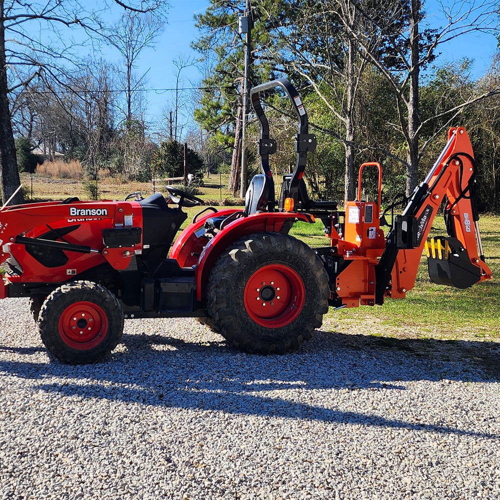 9' Tractor Backhoe Attachment with Mechanical Thumb,  15" Bucket,  ISO/SAE Switchable Controls,  Self-Contained Hydraulic System,  3 Point Hitch Cat.1 & 2,  25-100 HP,  BH860M