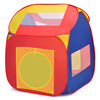 Colorful portable kid play house tent in red and blue, designed for easy assembly and includes 100 balls for playful.