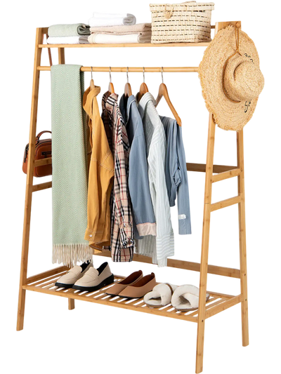 Costway Bamboo Clothing Rack Wardrobe Storage Shelves Natural 92651387 New