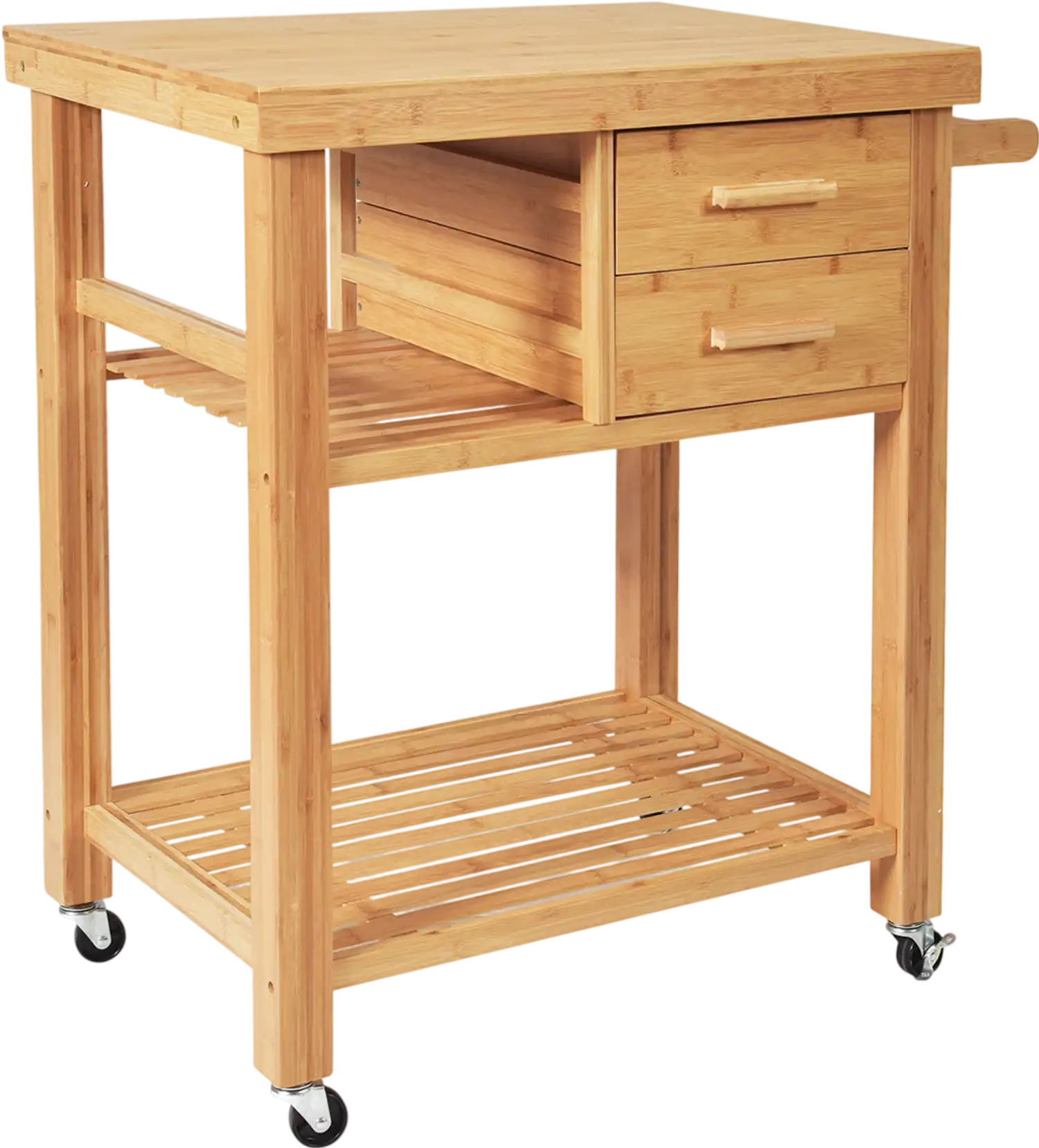 Costway Bamboo Kitchen Island Trolley Cart w/ Tower Rack & Drawers 71542068 New