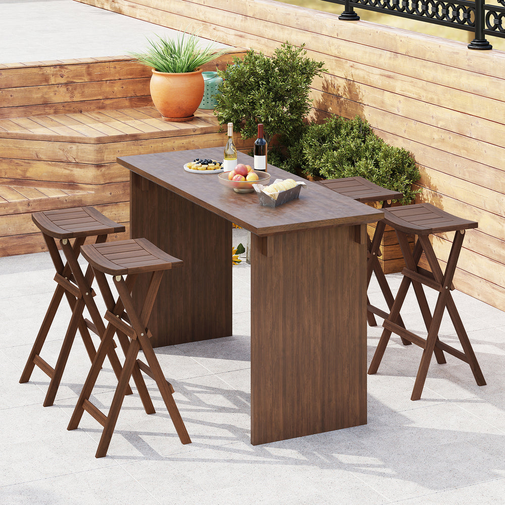 Bar stools set of 2 with saddle seat and footrest, crafted from teak wood, perfect for kitchen island or balcony use.