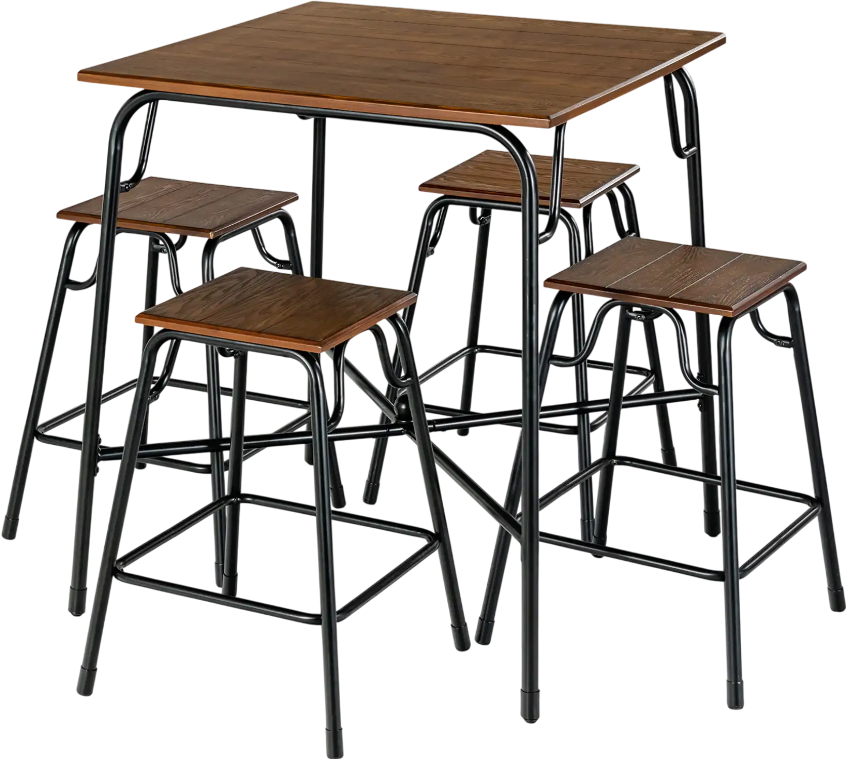 Costway 5-Piece Bar Table Set w/ 4 Counter Height Backless Stools Rustic Brown 16780953 New