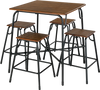 5-piece bar table set featuring a rustic brown square tabletop and 4 backless stools, perfect for dining or casual.