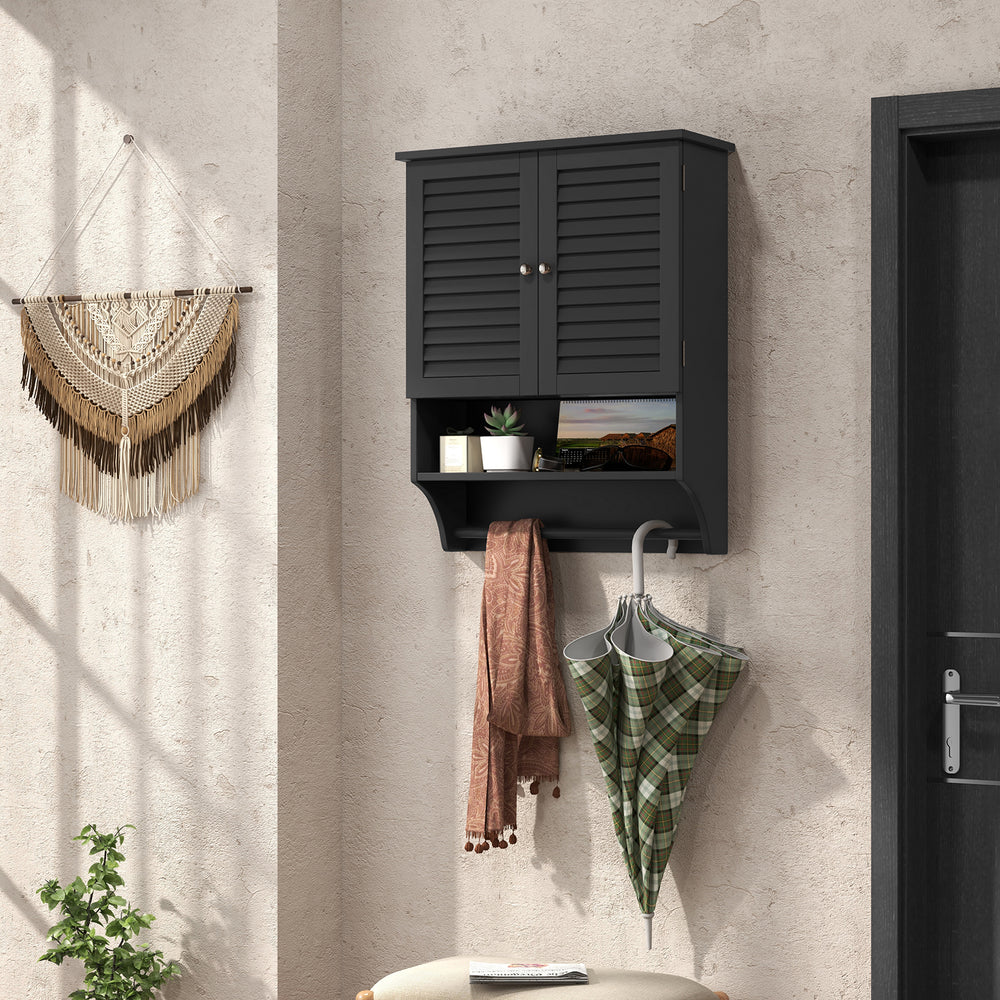 2-Doors Bathroom Wall-Mounted Medicine Cabinet with Towel Bar-Black - Gallery View 1 of 10