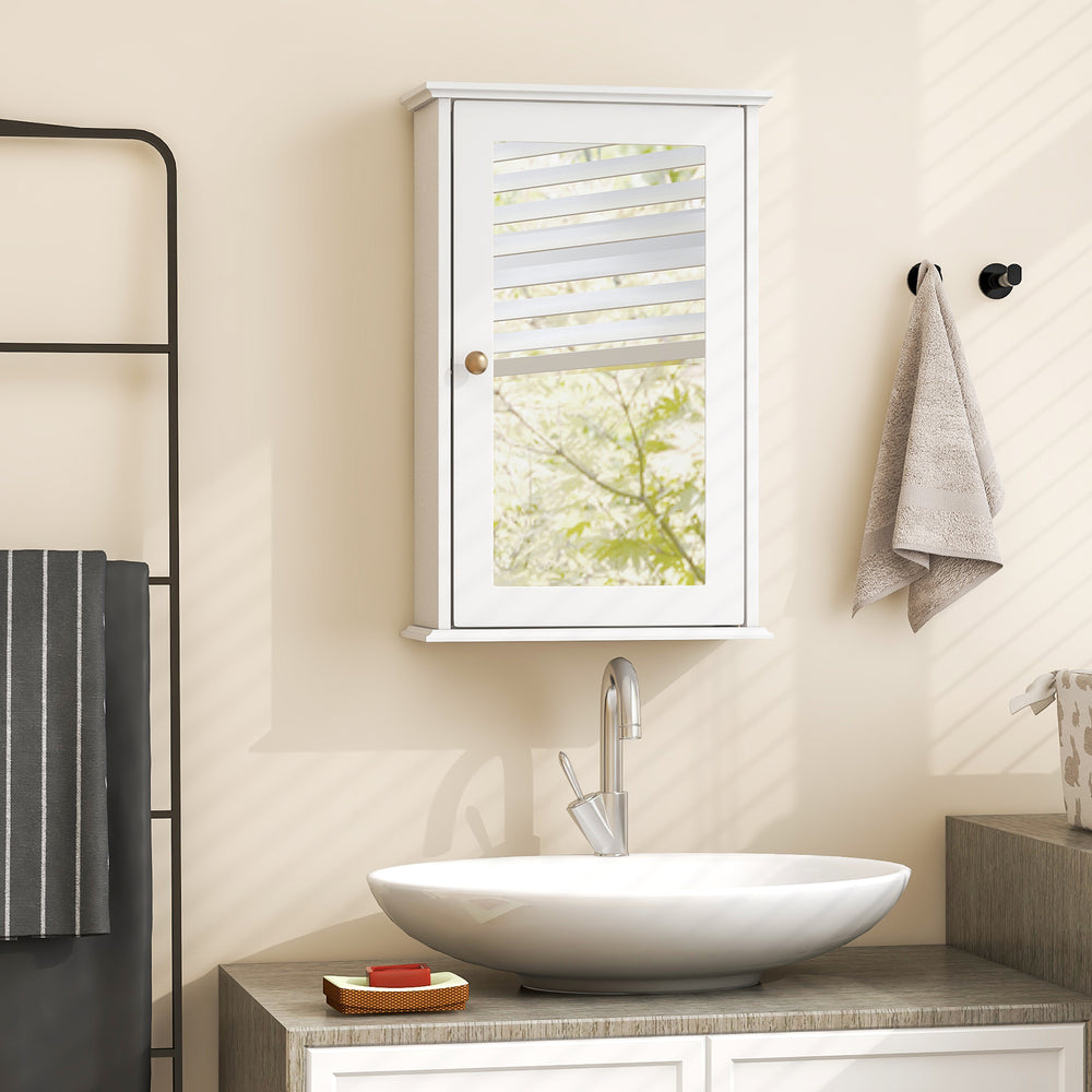 Bathroom wall cabinet with a single mirror door, featuring two adjustable shelves for organized storage and a sleek.