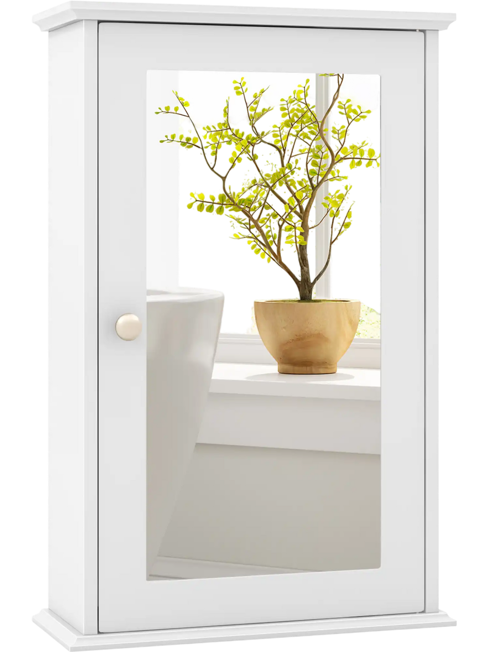 Bathroom wall cabinet with single mirror door, featuring a painted MDF finish and adjustable shelves for organized.