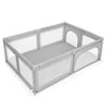 Extra-large gray safety baby fence made of 210D oxford cloth, includes 50 ocean balls for spacious playtime.