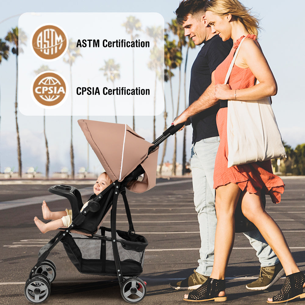 Toddler travel stroller with canopy, adjustable backrest, and 5-point safety harness, perfect for airplane trips.