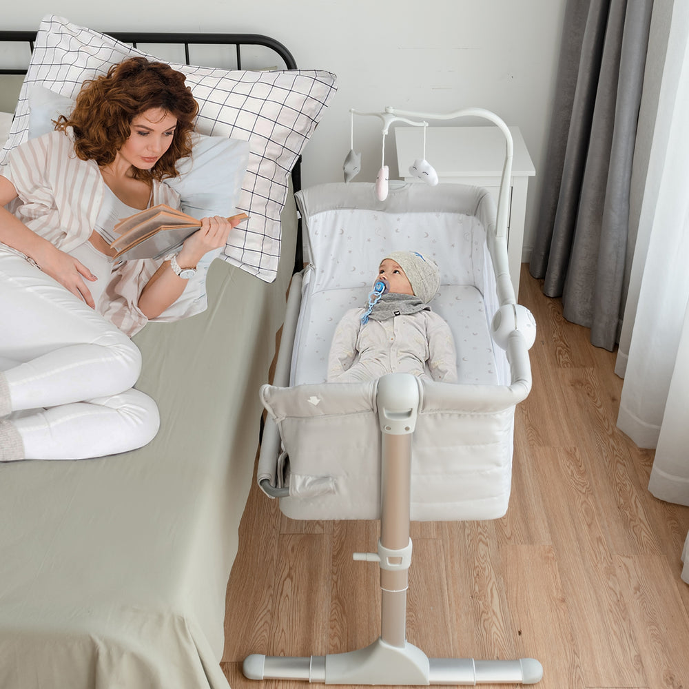 Height Adjustable Baby Side Crib  with Music Box & Toys-Light Gray - Gallery View 1 of 10