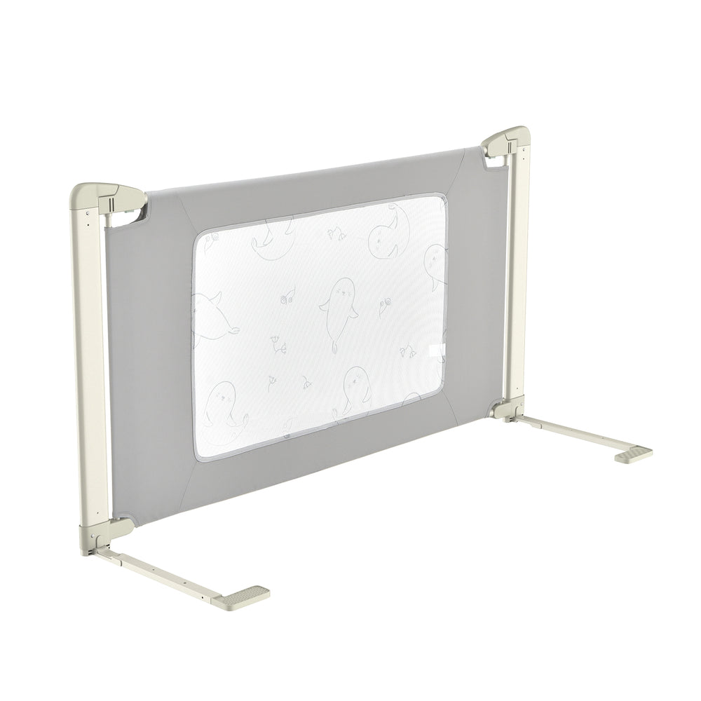 Toddler bed rail guard with adjustable height, seamless design, and double safety lock for secure sleep.