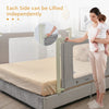 Toddler bed rail guard with adjustable height and safety lock, shown lifted for easy access and convenience.