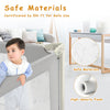 Toddler bed rail guard with adjustable height, double safety lock, and soft polyester for safety and durability.