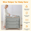 Gray baby changing table with three drawers, sturdy construction, and safety belt for convenient diaper changes.