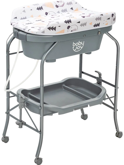 Costway Folding Baby Changing Table with Bathtub & 4 Universal Wheels 84236159 New