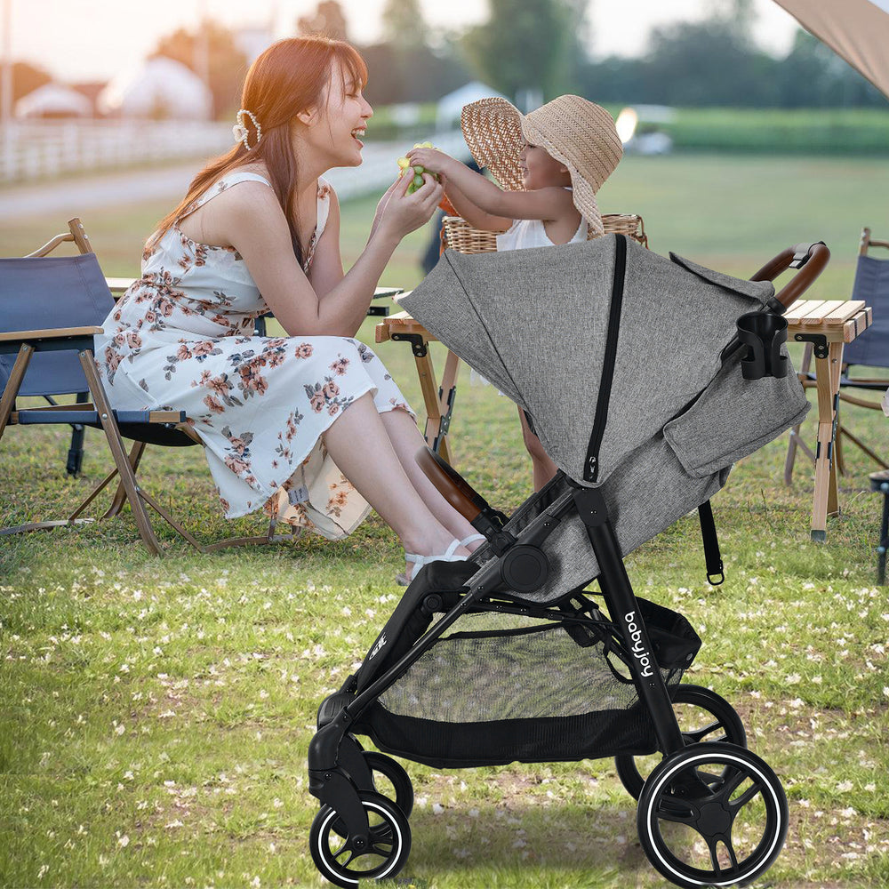 5-Point Harness Lightweight Infant Stroller with Foot Cover and Adjustable Backrest-Gray - Gallery View 1 of 10