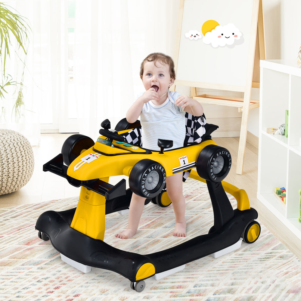 4-in-1 Foldable Activity Push Walker with Adjustable Height-Yellow - Gallery View 1 of 12