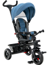 4-in-1 baby tricycle in blue with adjustable canopy, reversible seat, and safety features for versatile outdoor use.