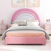 Twin Bed Frame with Height-Adjustable Headboard and Sturdy Wooden Slats-White & Pink - Gallery View 1 of 9