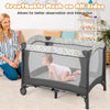 Multi-functional baby playpen with breathable mesh sides, soft mattress, and removable changing table for easy diaper.