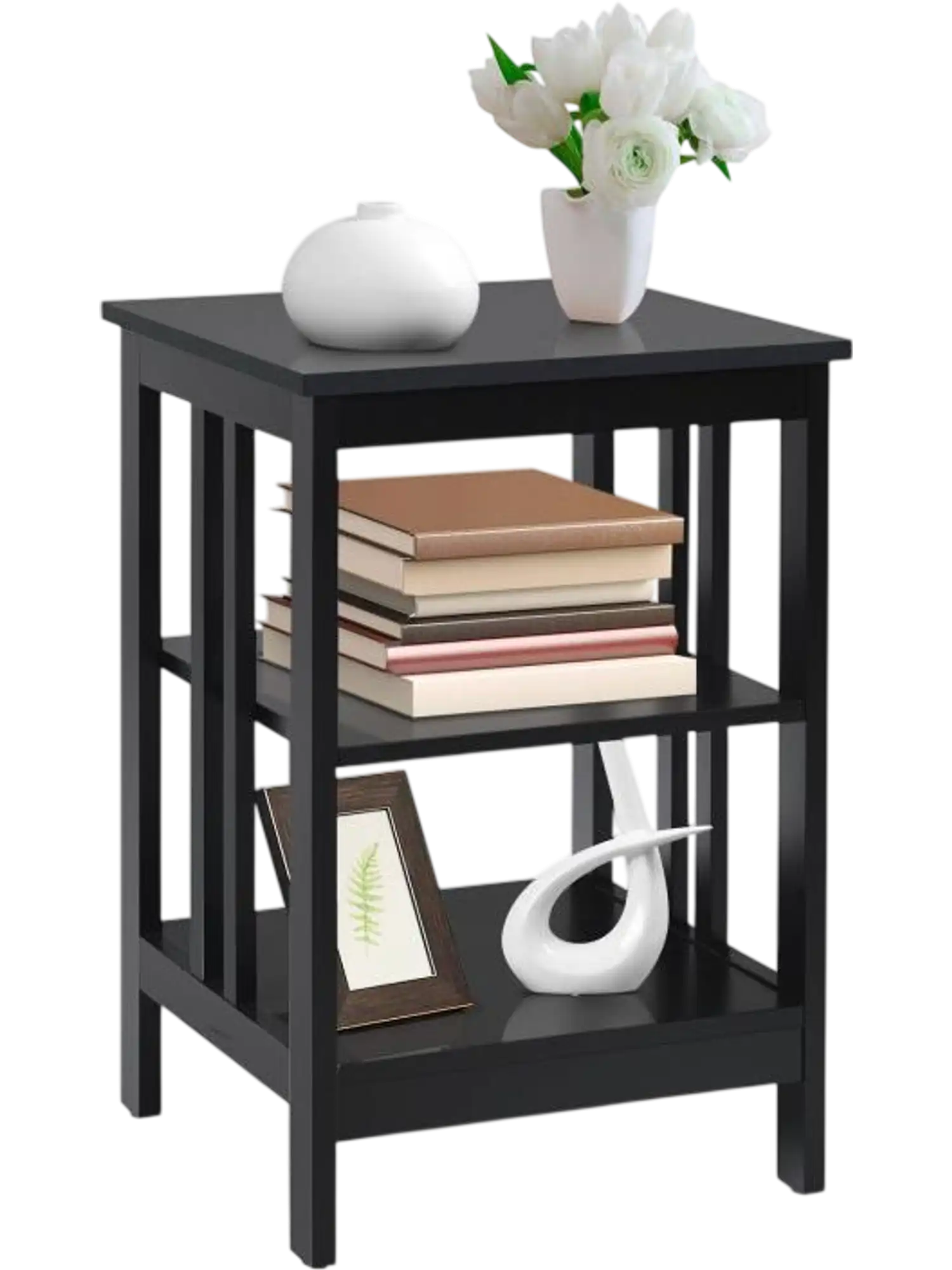 Costway 3-Tier Nightstand Sofa Side Table with Baffles Round Corners 79510624 New