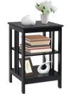 3-tier black nightstand with round corners, featuring open compartments for storage and display in living room or.