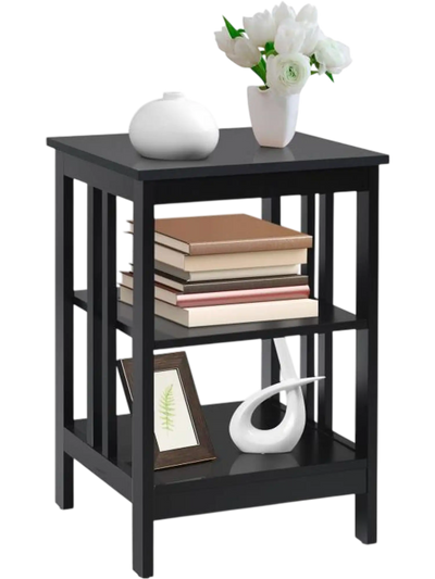 Costway 3-Tier Nightstand Sofa Side Table with Baffles Round Corners 79510624 New