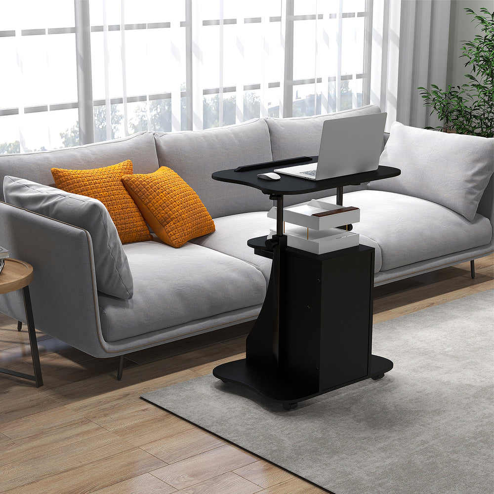 Adjustable Mobile Standing Desk Cart with Tilt Desktop and Cabinet-Black - Gallery View 1 of 11