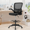 Height adjustable drafting chair in black featuring a sturdy five-claw base and adjustable foot ring for optimal.