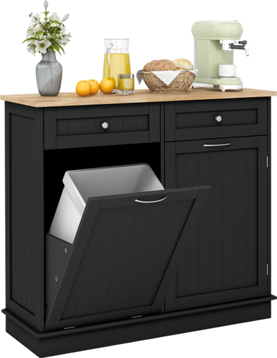 Costway Cabinet with 15.5 Gal Tilt Out Trash Bin 2 Drawers and Adjustable Shelf New