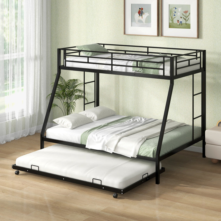 Costway Bed Frame Twin Over Full Bunk Bed with Trundle for Guest Room New